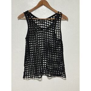 ASTR Open Knit Sheer Jersey Sleeveless Tank Top M Black City Summer Goth Mod